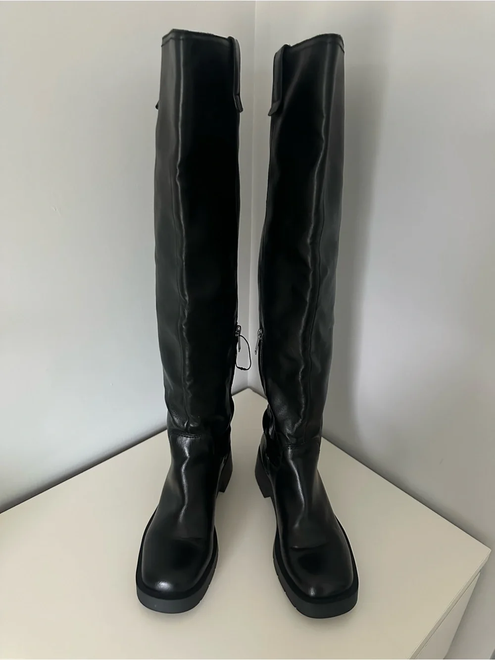 Zara Black Over-the-Knee Leather Boots